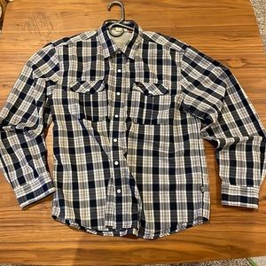 Howler Brothers Gaucho shirt in navy plaid, Mens size Medium